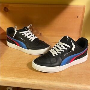 Puma Black Men’s BMW Msport Sneakers with Blue and Red Stripes